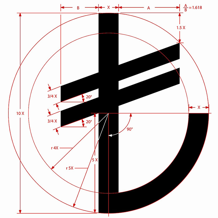 Technical Drawing Dimensions of Turkish Lira Symbol